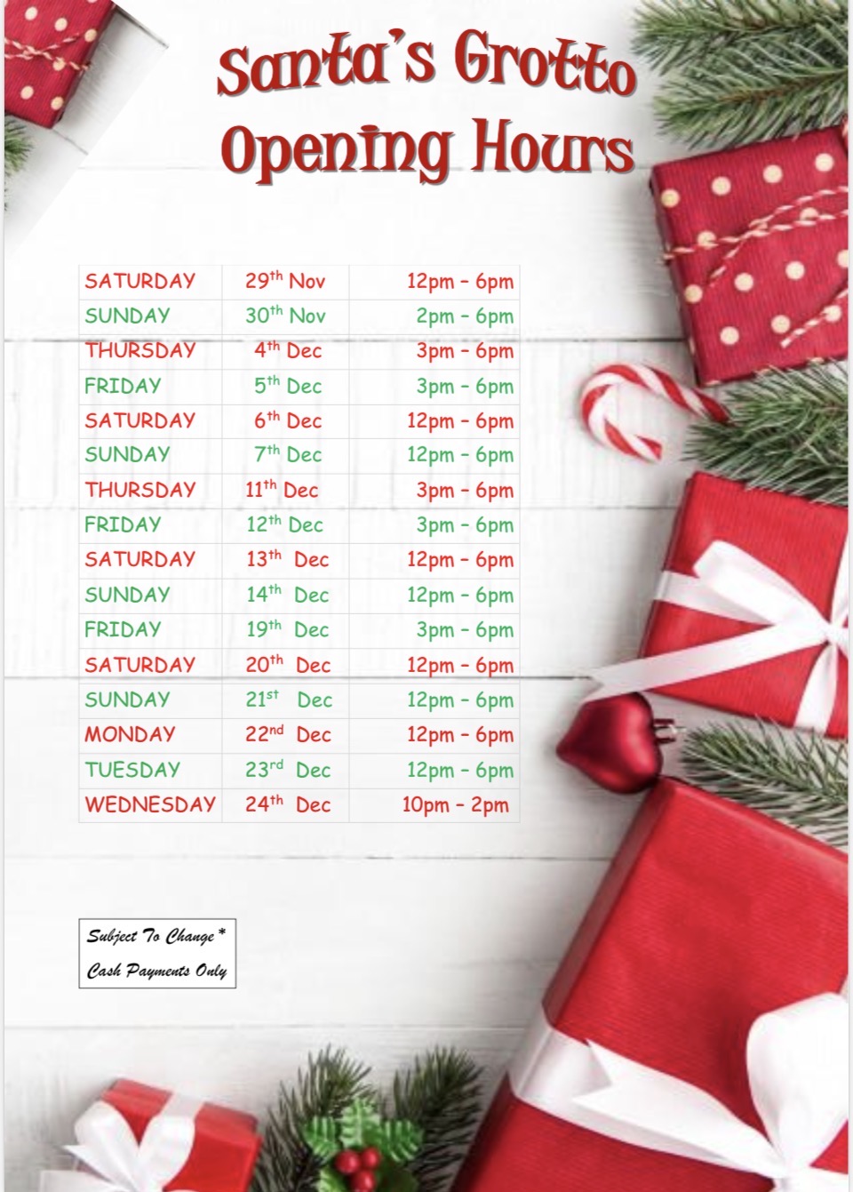 Santa's Grotto Opening Times 2025